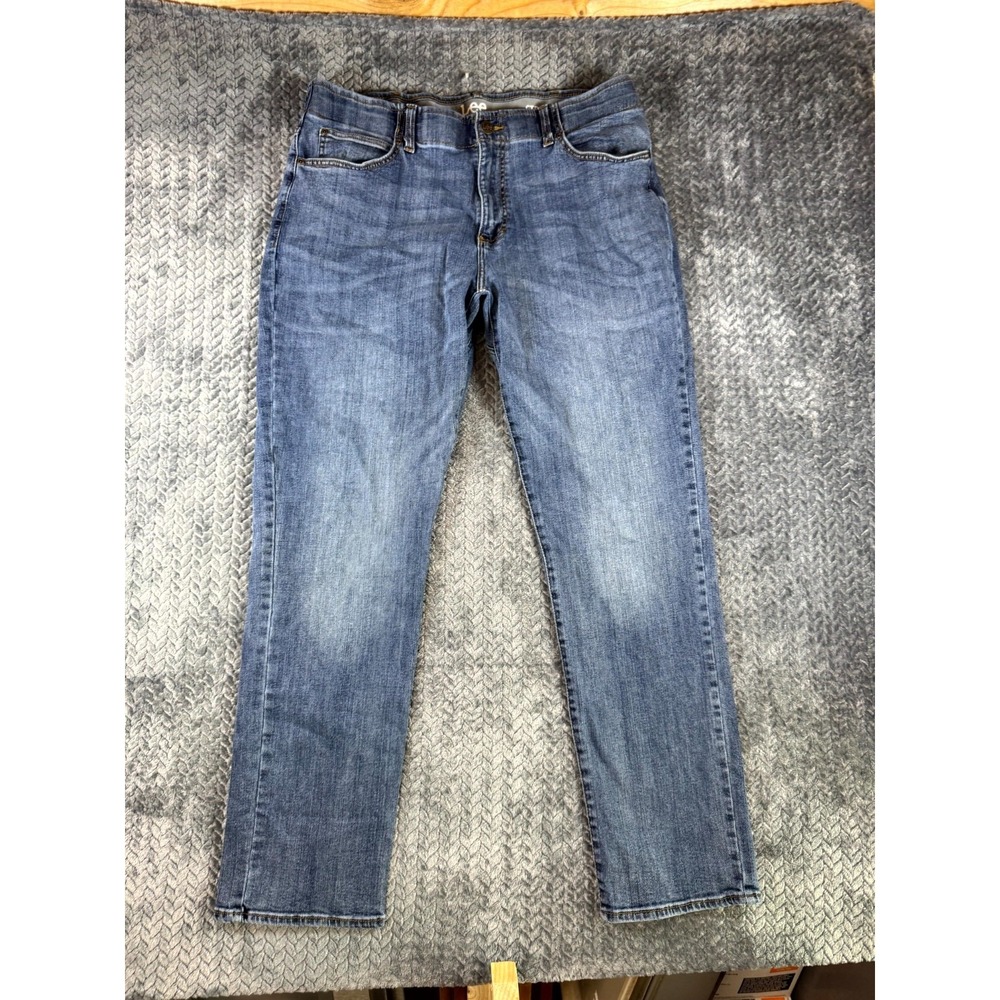 Lee Jeans Mens 38x32 Blue Denim Stretch Medium Wash Straight Fit Tapered Leg
